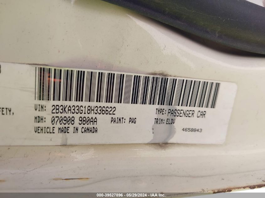 2008 Dodge Charger Sxt VIN: 2B3KA33G18H336622 Lot: 39527896