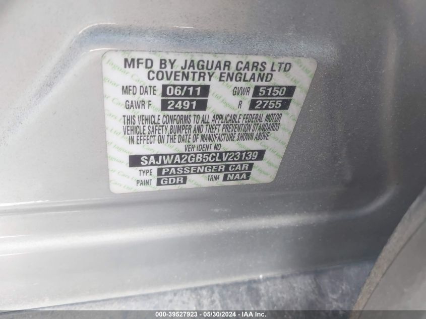 2012 Jaguar Xj Xjl Portfolio VIN: SAJWA2GB5CLV23139 Lot: 39527923