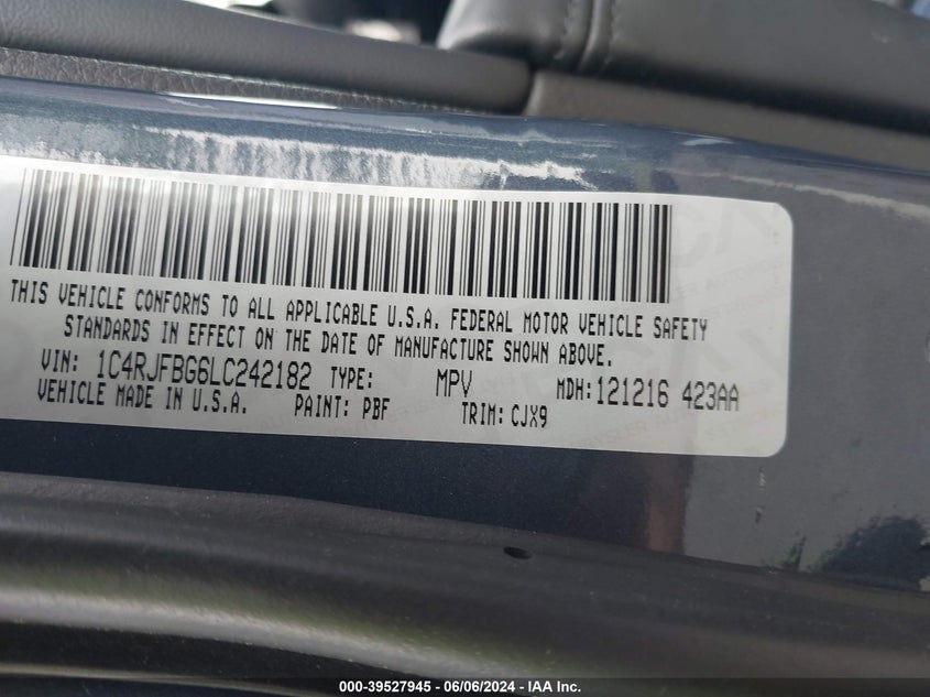 2020 Jeep Grand Cherokee Limited 4X4 VIN: 1C4RJFBG6LC242182 Lot: 39527945