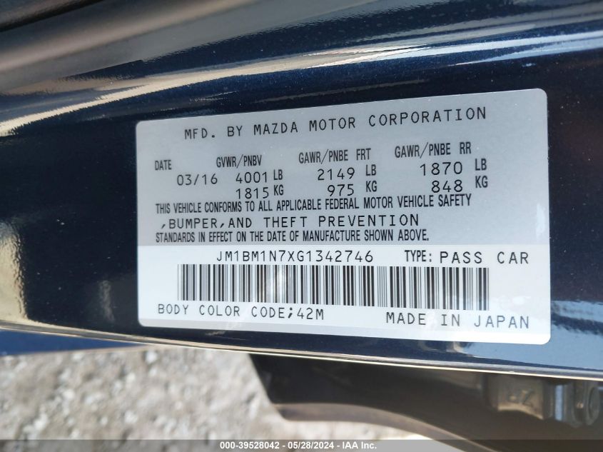 2016 Mazda Mazda3 I Grand Touring VIN: JM1BM1N7XG1342746 Lot: 39528042