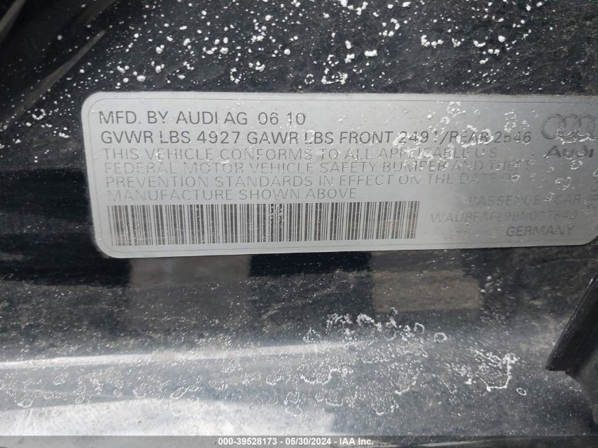 2011 Audi A4 2.0T Premium VIN: WAUBFAFL9BN007840 Lot: 39528173