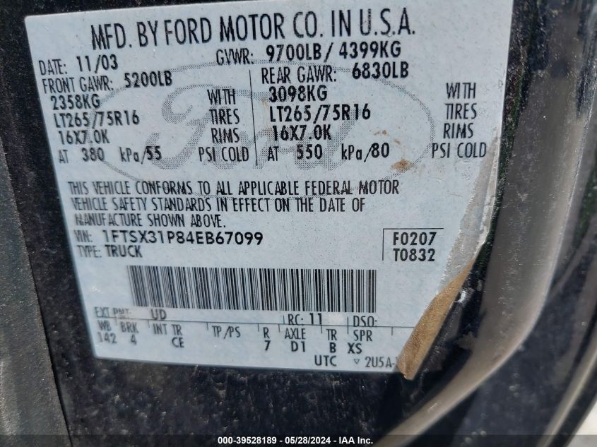 1999 Ford F350 Srw Super Duty VIN: 1FTSX31FXXEC6502 Lot: 39528189