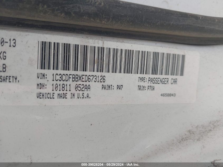 2014 Dodge Dart Sxt VIN: 1C3CDFBBXED673126 Lot: 39528204