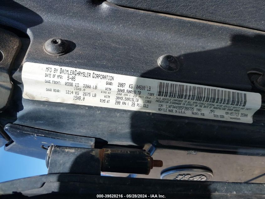 2005 Jeep Wrangler Unlimited VIN: 1J4FA44S85P380725 Lot: 39528216