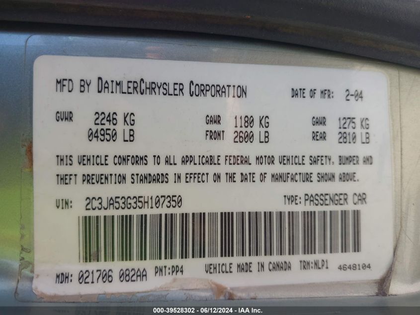 2005 Chrysler 300 Touring VIN: 2C3JA53G35H107350 Lot: 39528302