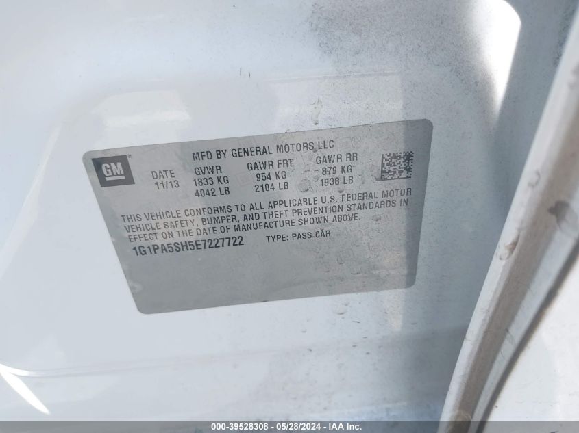 2014 Chevrolet Cruze Ls Auto VIN: 1G1PA5SH5E7227722 Lot: 39528308