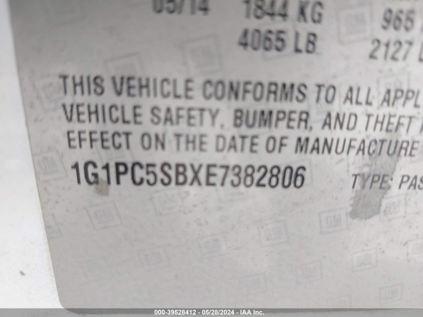 2014 Chevrolet Cruze 1Lt Auto VIN: 1G1PC5SBXE7382806 Lot: 39528412