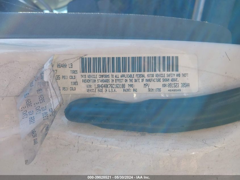 2006 Jeep Commander VIN: 1J8HG48K76C163188 Lot: 39528521