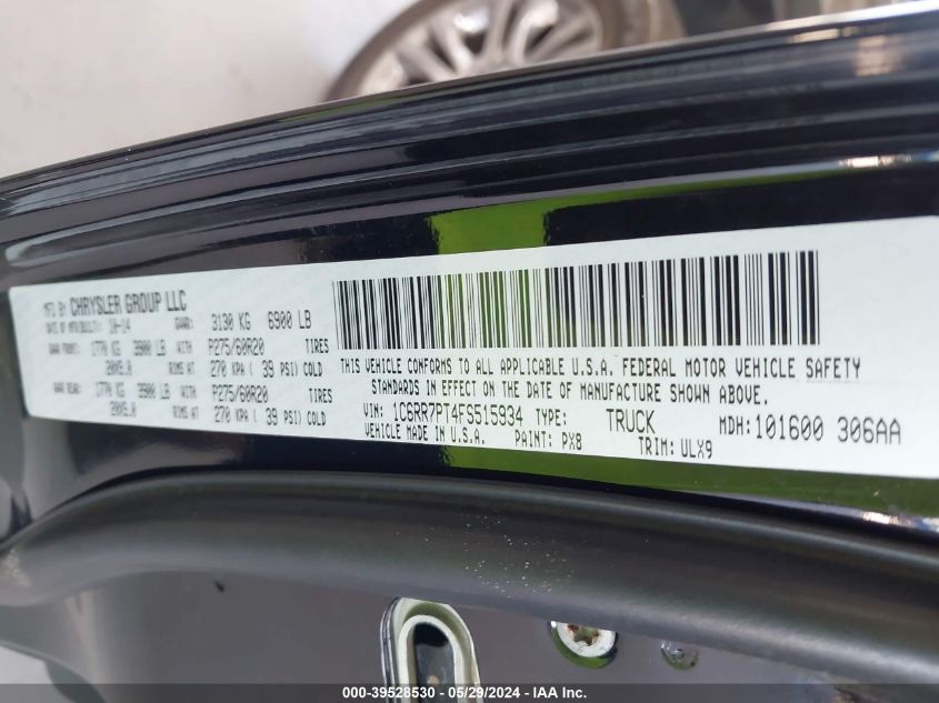 2015 Ram 1500 Laramie Limited VIN: 1C6RR7PT4FS515934 Lot: 39528530