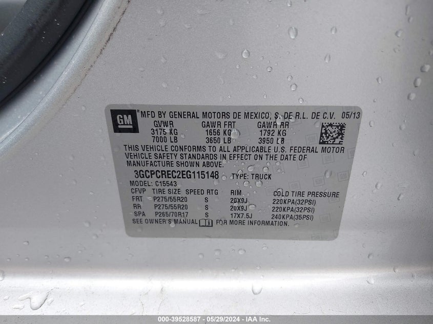 2014 Chevrolet Silverado 1500 1Lt VIN: 3GCPCREC2EG115148 Lot: 39528587