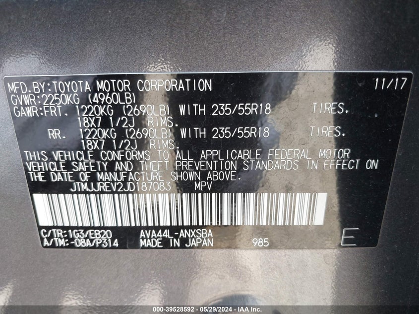 2018 TOYOTA RAV4 HYBRID SE - JTMJJREV2JD187083