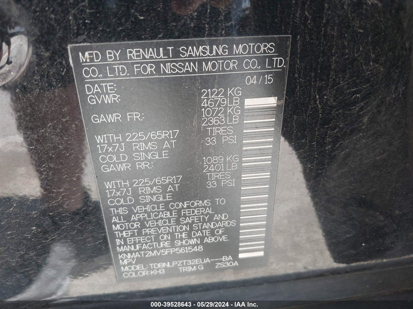 2015 Nissan Rogue S VIN: KNMAT2MV5FP561548 Lot: 39528643