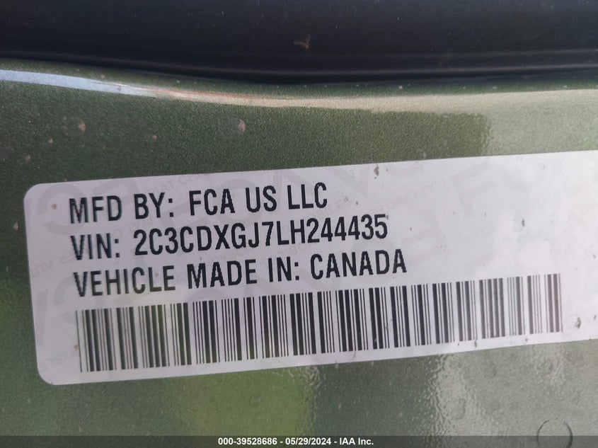 2020 Dodge Charger Scat Pack Rwd VIN: 2C3CDXGJ7LH244435 Lot: 39528686