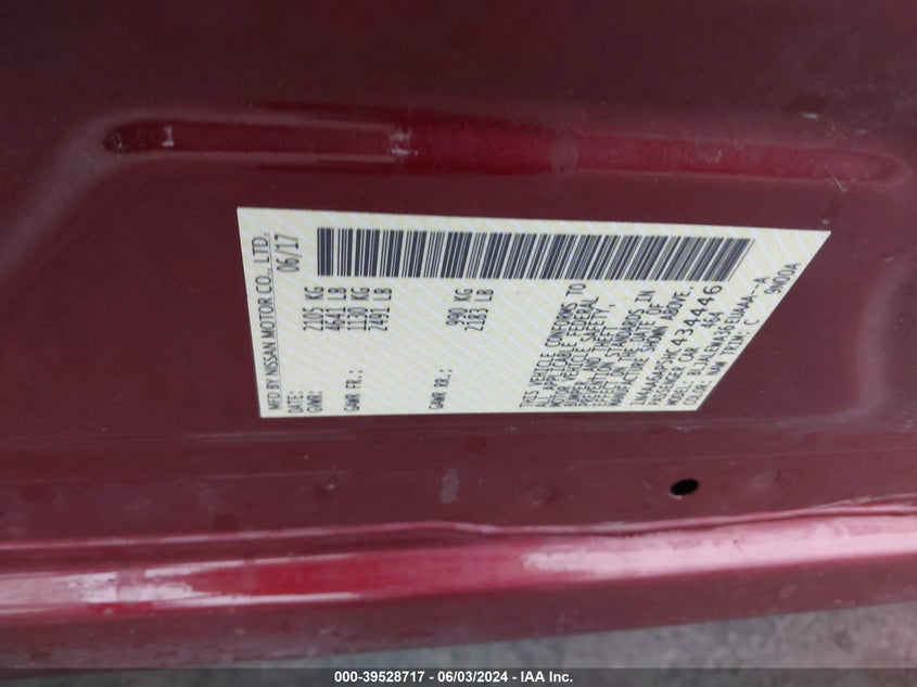 2017 NISSAN MAXIMA 3.5S/SV/SL/SR/PLAT - 1N4AA6AP5HC434446