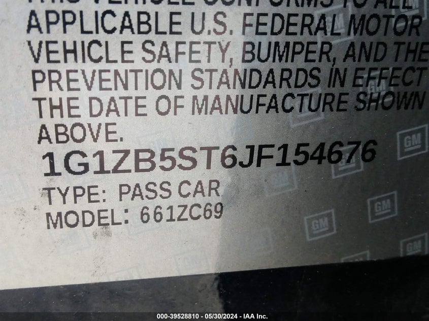 2018 Chevrolet Malibu 1Ls VIN: 1G1ZB5ST6JF154676 Lot: 39528810