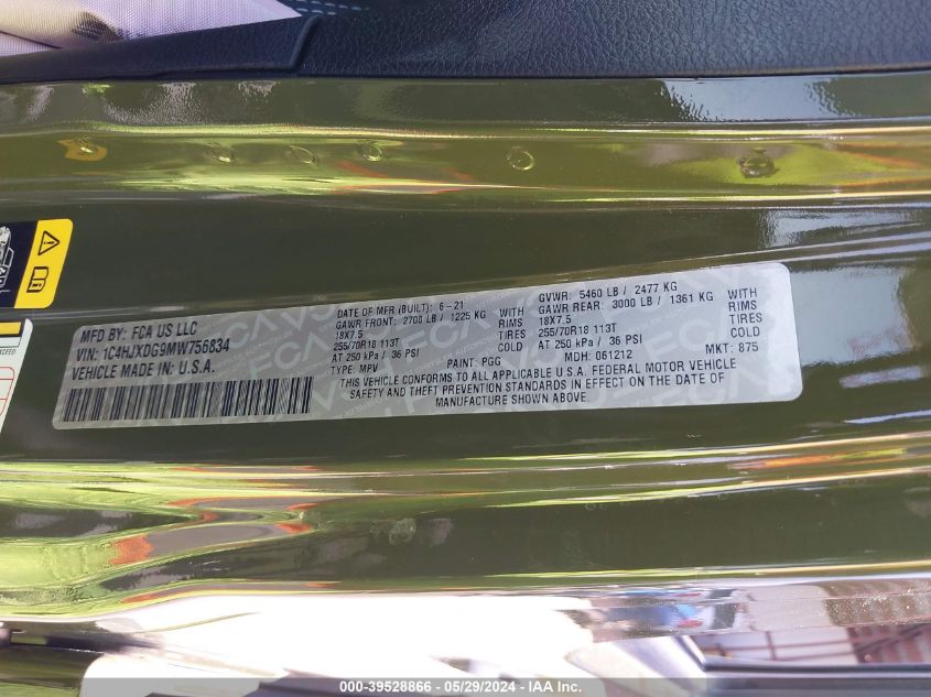 2021 Jeep Wrangler Unlimited 80Th Anniversary 4X4 VIN: 1C4HJXDG9MW756834 Lot: 39528866