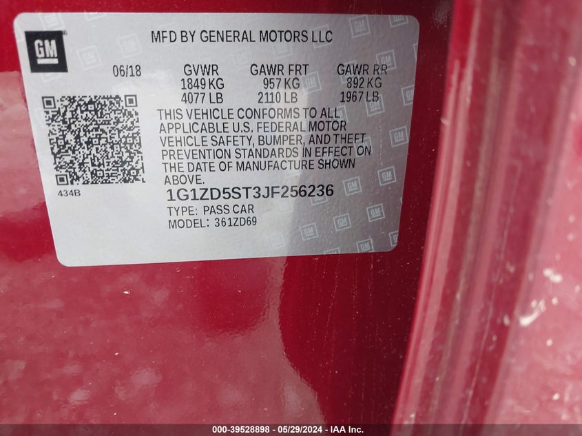 2018 Chevrolet Malibu Lt VIN: 1G1ZD5ST3JF256236 Lot: 39528898