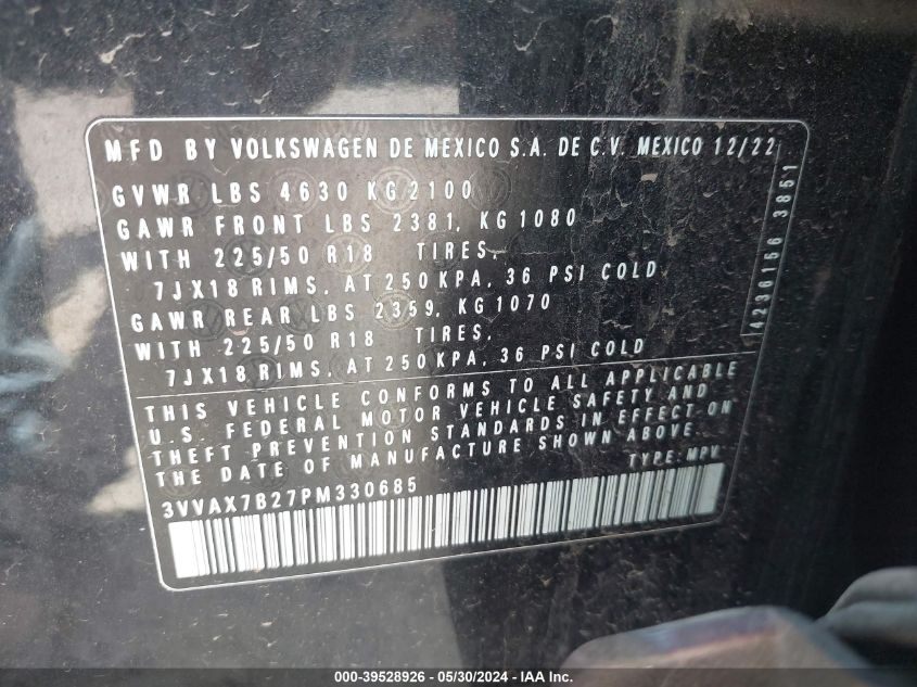 2023 VOLKSWAGEN TAOS 1.5T S - 3VVAX7B27PM330685