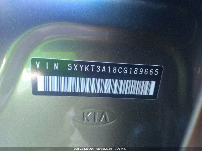 2012 Kia Sorento Lx VIN: 5XYKT3A18CG189665 Lot: 39529064