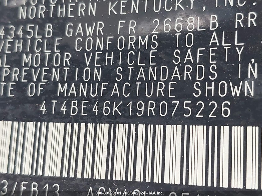 2009 Toyota Camry Le VIN: 4T4BE46K19R075226 Lot: 39529101