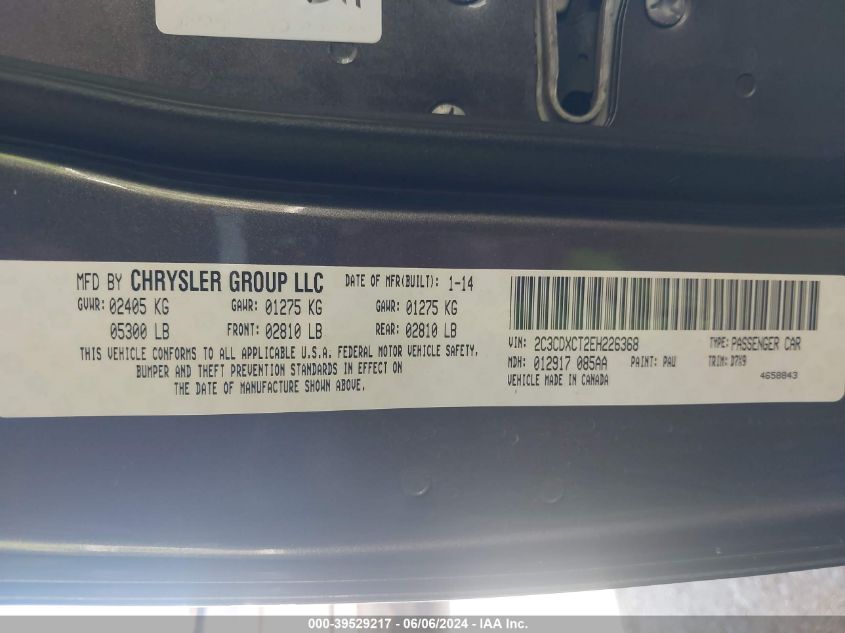 2014 Dodge Charger R/T VIN: 2C3CDXCT2EH226368 Lot: 39529217