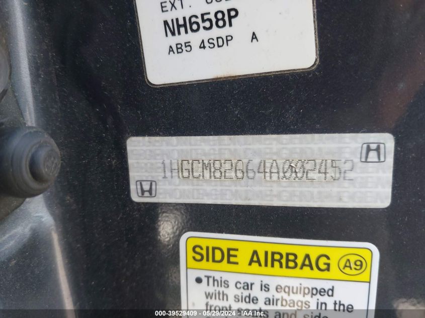 2004 Honda Accord 3.0 Ex VIN: 1HGCM82664A002452 Lot: 39529409