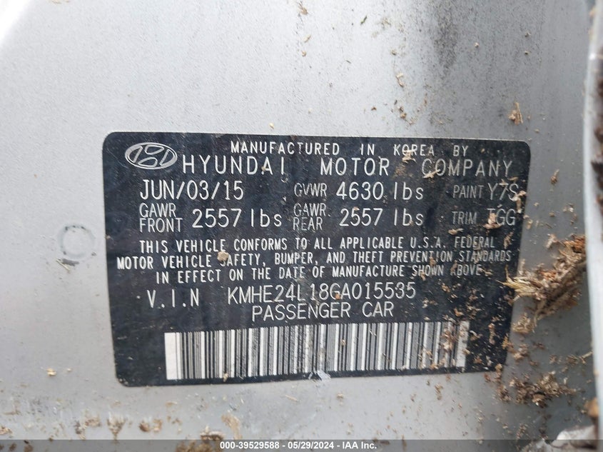 2016 Hyundai Sonata Hybrid Se VIN: KMHE24L18GA015535 Lot: 39529588