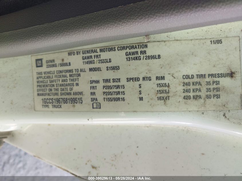 2006 Chevrolet Colorado Work Truck VIN: 1GCCS196768199515 Lot: 39529613
