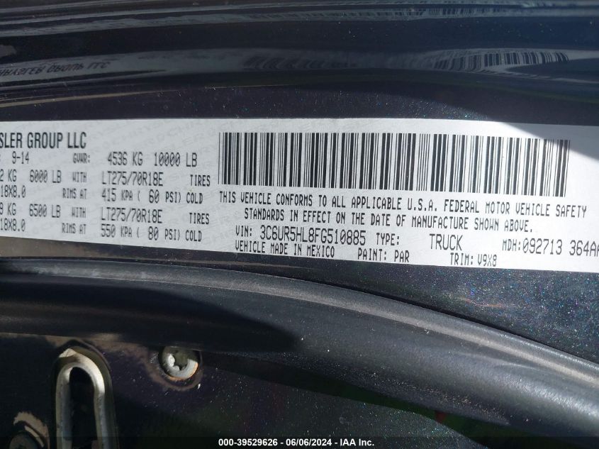 2015 Ram 2500 Tradesman VIN: 3C6UR5HL8FG510885 Lot: 39529626