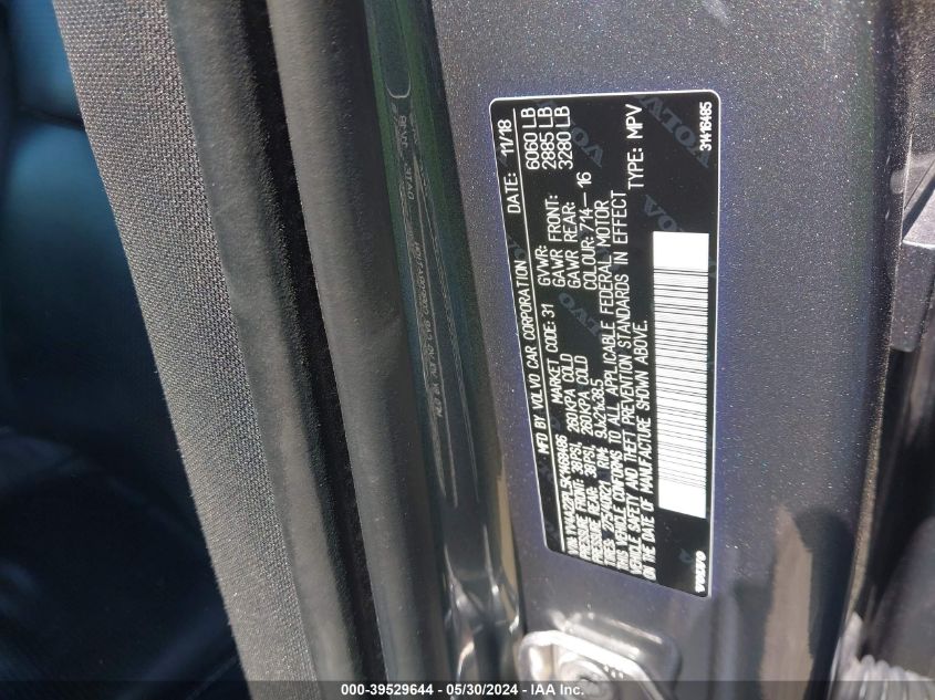 2019 Volvo Xc90 T6 Inscription VIN: YV4A22PL5K1468486 Lot: 39529644