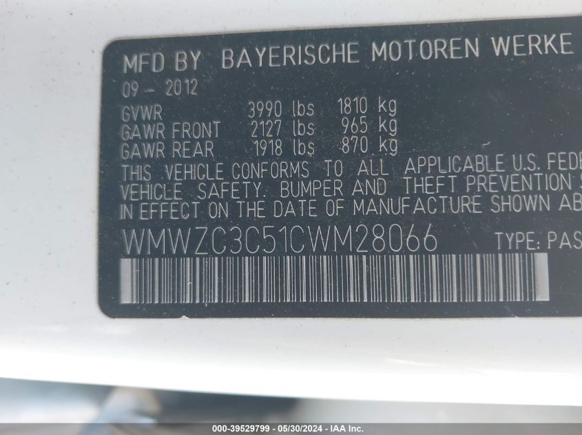 2012 Mini Cooper S Countryman VIN: WMWZC3C51CWM28066 Lot: 39529799