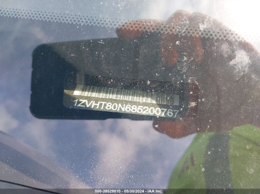 2008 Ford Mustang V6 Deluxe/V6 Premium VIN: 1ZVHT80N685200767 Lot: 39529810