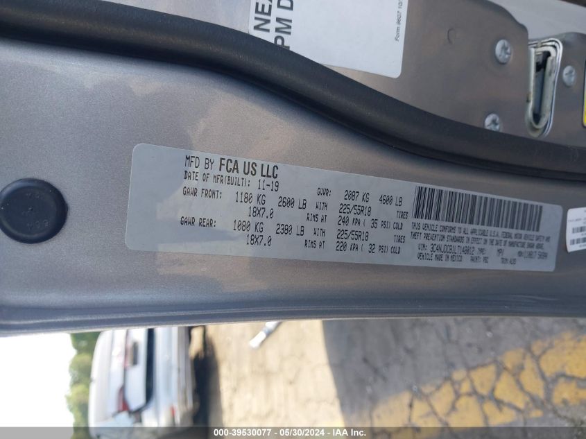 2020 Jeep Compass Limited 4X4 VIN: 3C4NJDCB1LT148012 Lot: 39530077