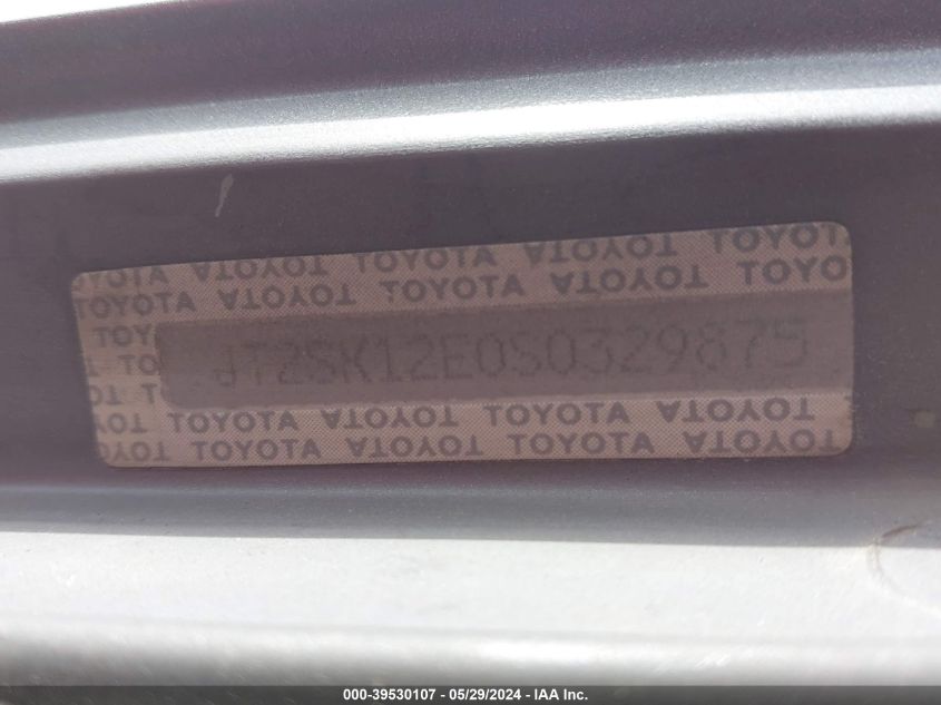 1995 Toyota Camry Le VIN: JT2SK12E0S0329875 Lot: 39530107