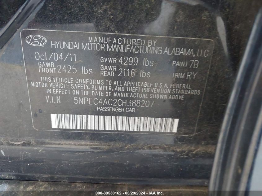 5NPEC4AC2CH388207 2012 Hyundai Sonata Limited