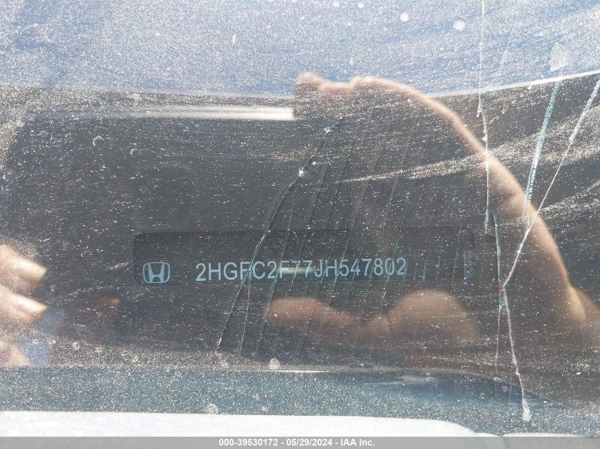 2018 Honda Civic Ex VIN: 2HGFC2F77JH547802 Lot: 39530172