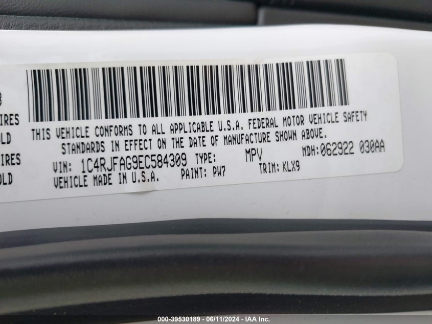 2014 Jeep Grand Cherokee Altitude VIN: 1C4RJFAG9EC584309 Lot: 39530189