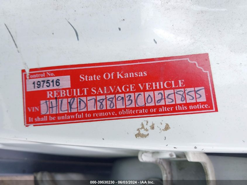 2003 Honda Cr-V Ex VIN: JHLRD78893C025855 Lot: 39530230