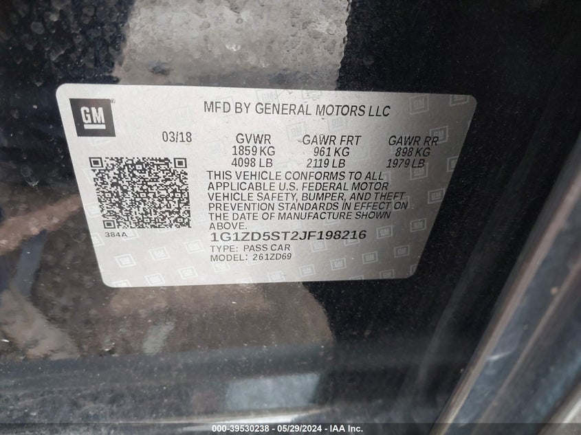 VIN 1G1ZD5ST2JF198216 2018 CHEVROLET MALIBU LT