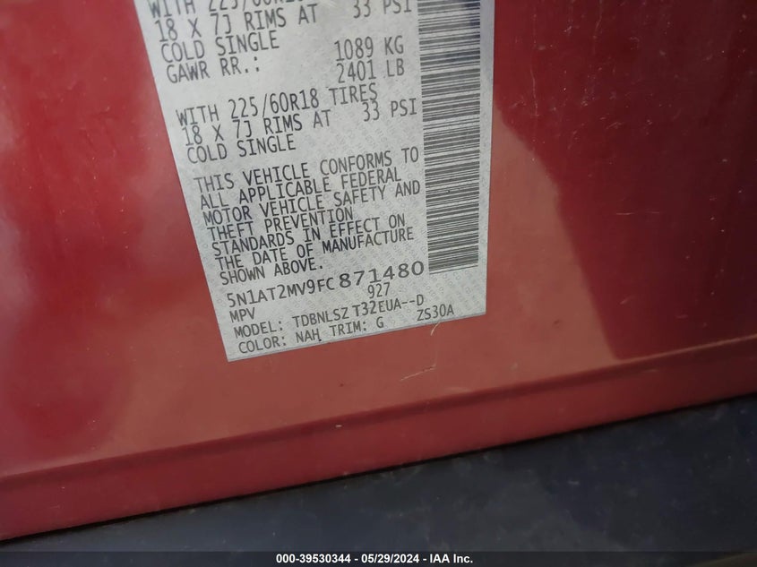 2015 NISSAN ROGUE S/SL/SV - 5N1AT2MV9FC871480