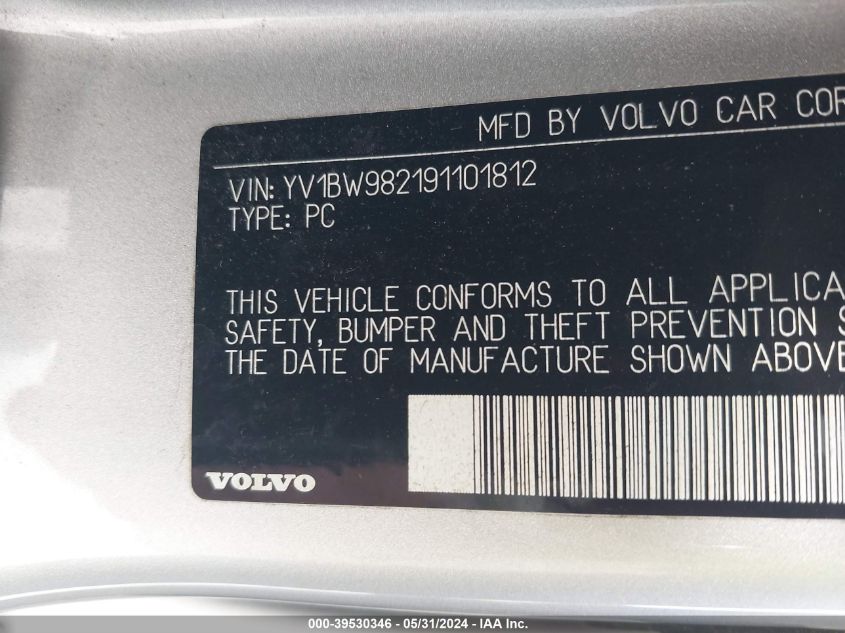 2009 Volvo V70 3.2 VIN: YV1BW982191101812 Lot: 39530346