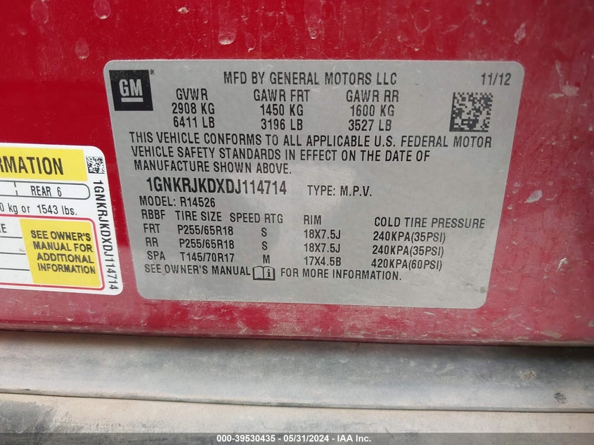 2013 CHEVROLET TRAVERSE LT - 111GNKRJKDXDJ1147