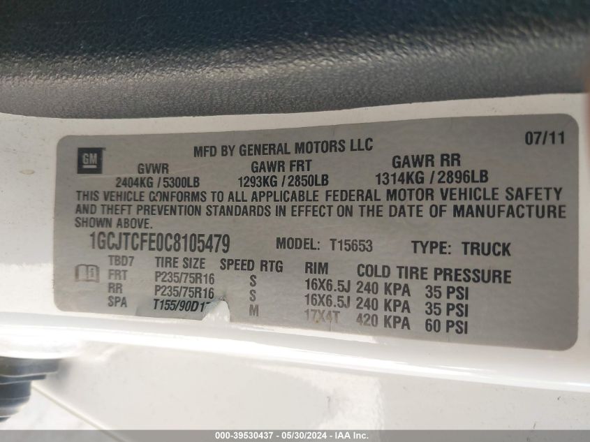 2012 Chevrolet Colorado 1Lt VIN: 1GCJTCFE0C8105479 Lot: 39530437