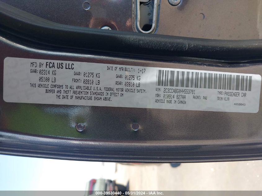 2017 Chrysler 300 300S VIN: 2C3CCABG0HH553781 Lot: 39530440