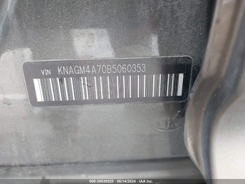 2011 Kia Optima Lx VIN: KNAGM4A70B5060353 Lot: 39530528