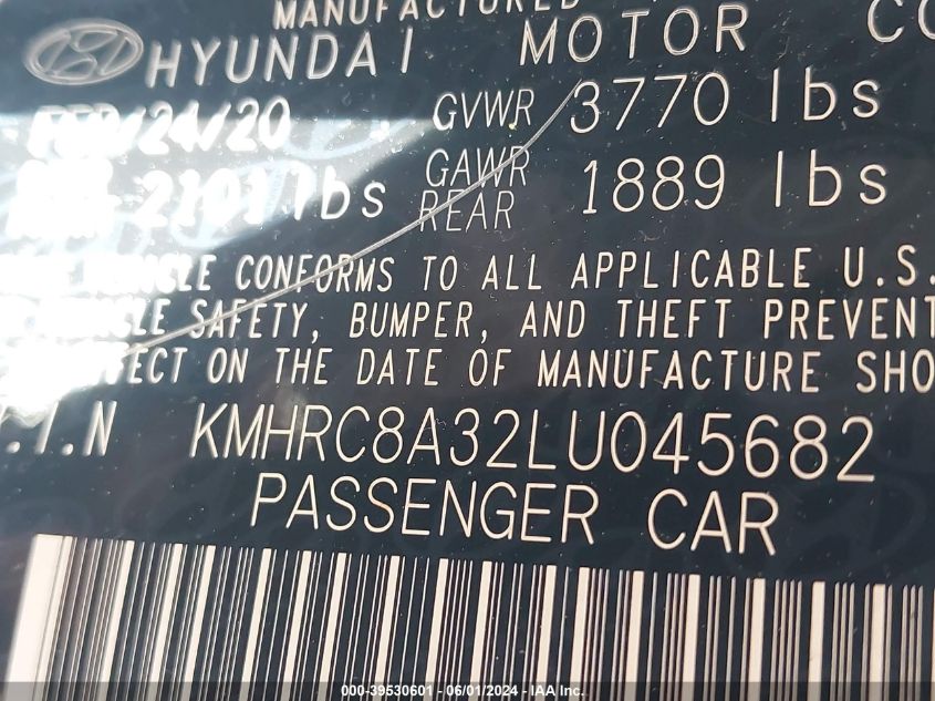 2020 Hyundai Venue Sel VIN: KMHRC8A32LU045682 Lot: 39530601