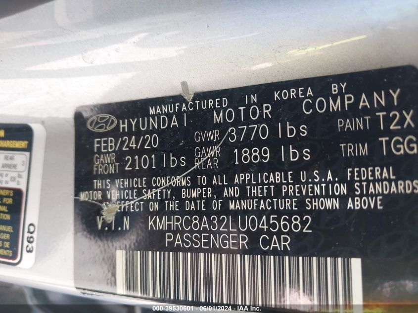 2020 Hyundai Venue Sel VIN: KMHRC8A32LU045682 Lot: 39530601