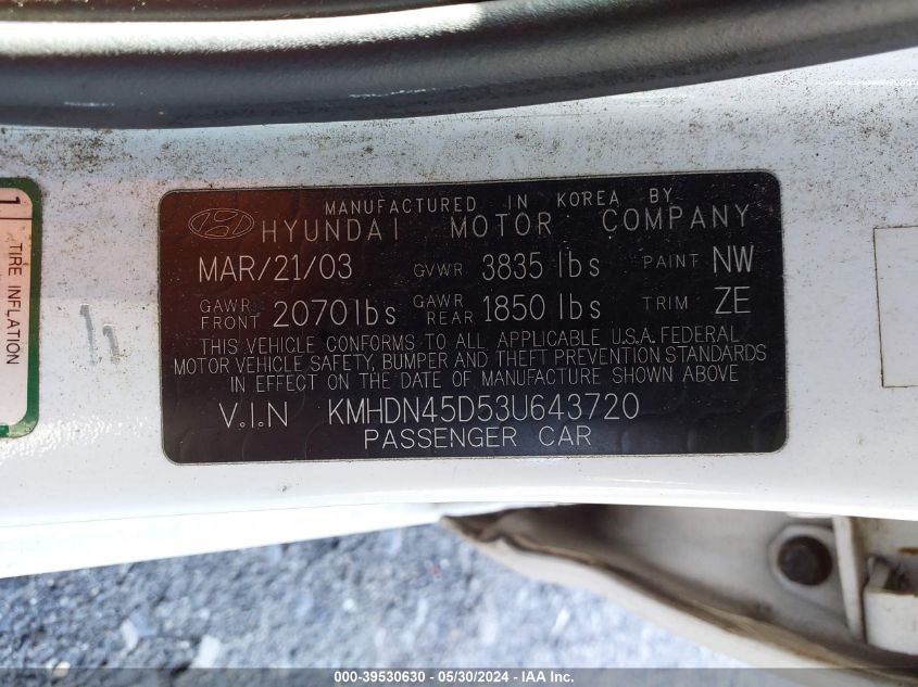 KMHDN45D53U643720 | 2003 HYUNDAI ELANTRA