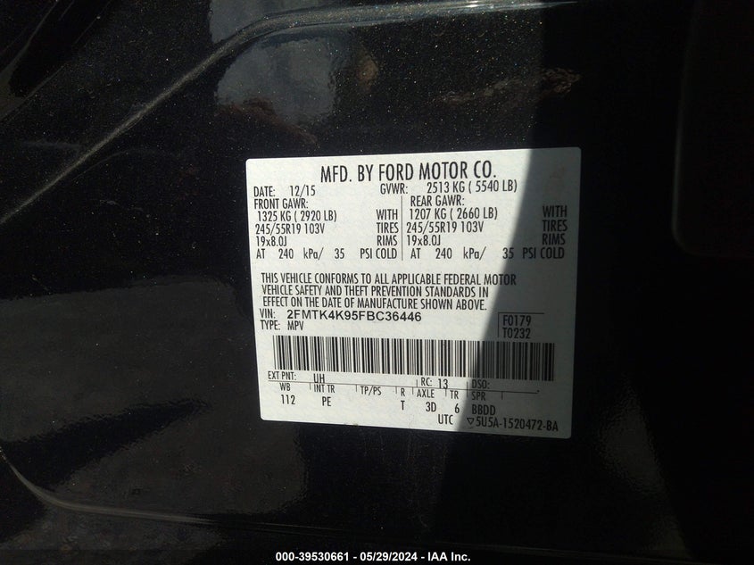 2015 Ford Edge Titanium VIN: 2FMTK4K95FBC36446 Lot: 39530661