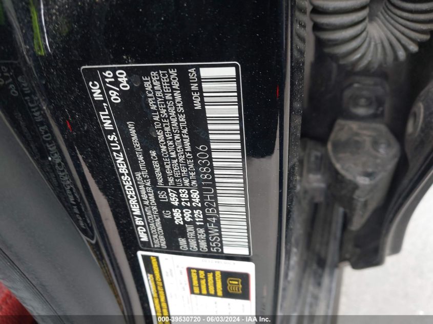 2017 Mercedes-Benz C 300 Luxury/Sport VIN: 55SWF4JB2HU188306 Lot: 39530720